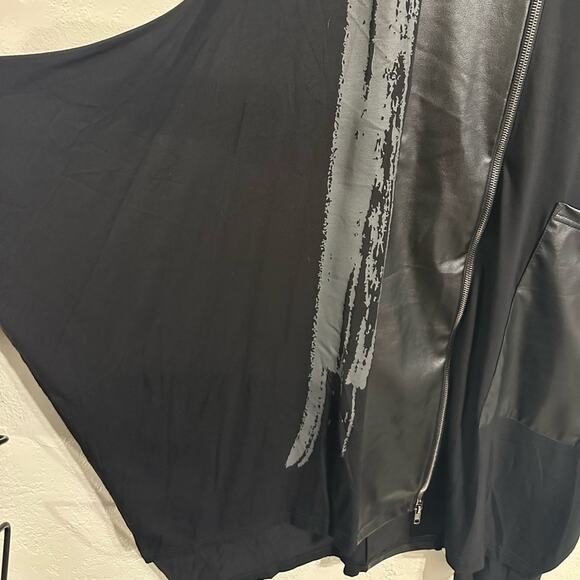 NÖR Denmark Midi Dress size US 2 Black Jersey Full Zip-up Faux Leather Panels - Picture 10 of 16